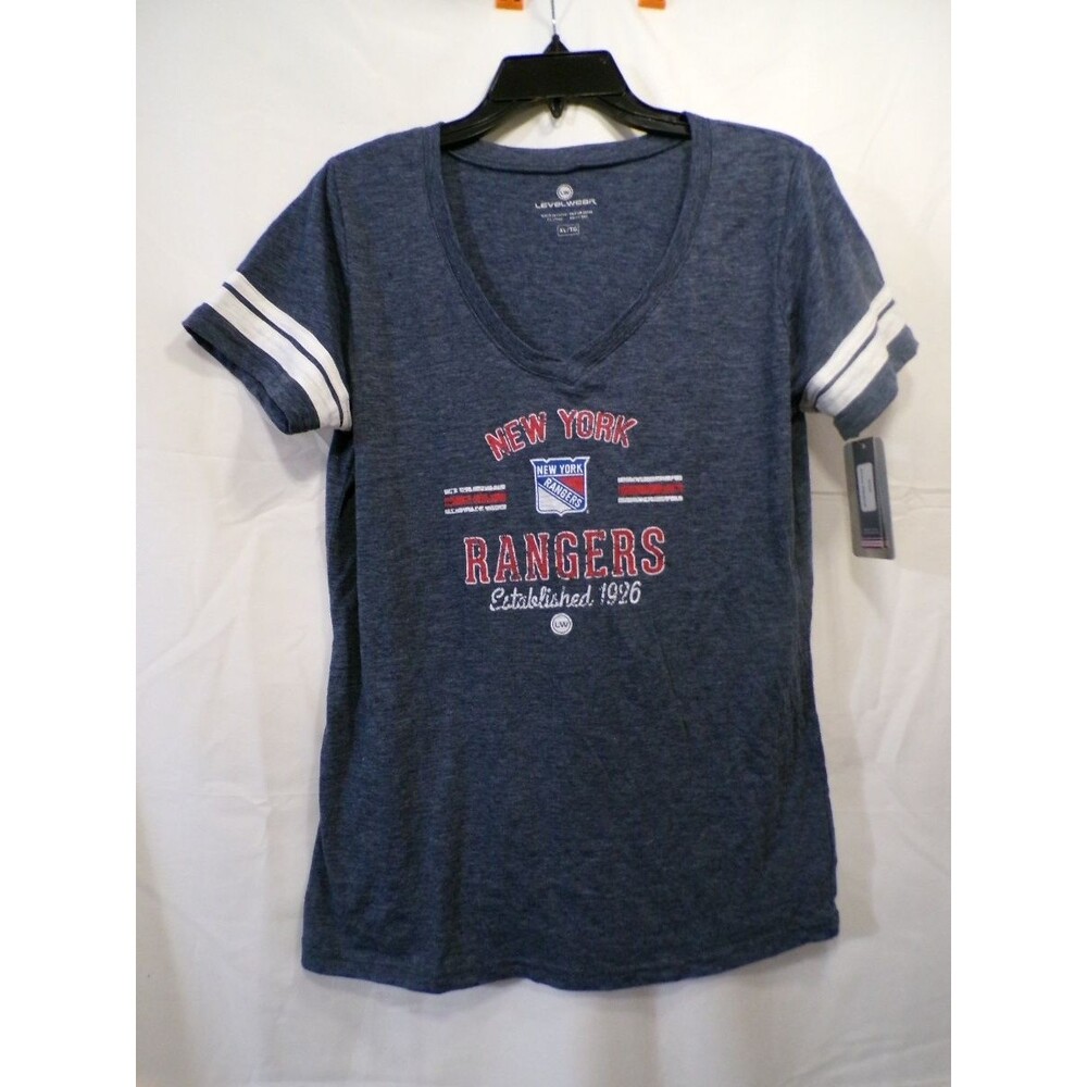 Levelwear Women's XL V-Neck New York Rangers Tee Heather Navy Jersey